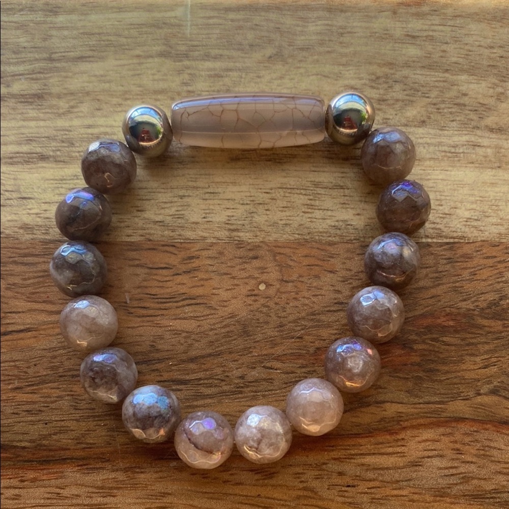 HANDMADE Agate & Silver Beaded Bracelet